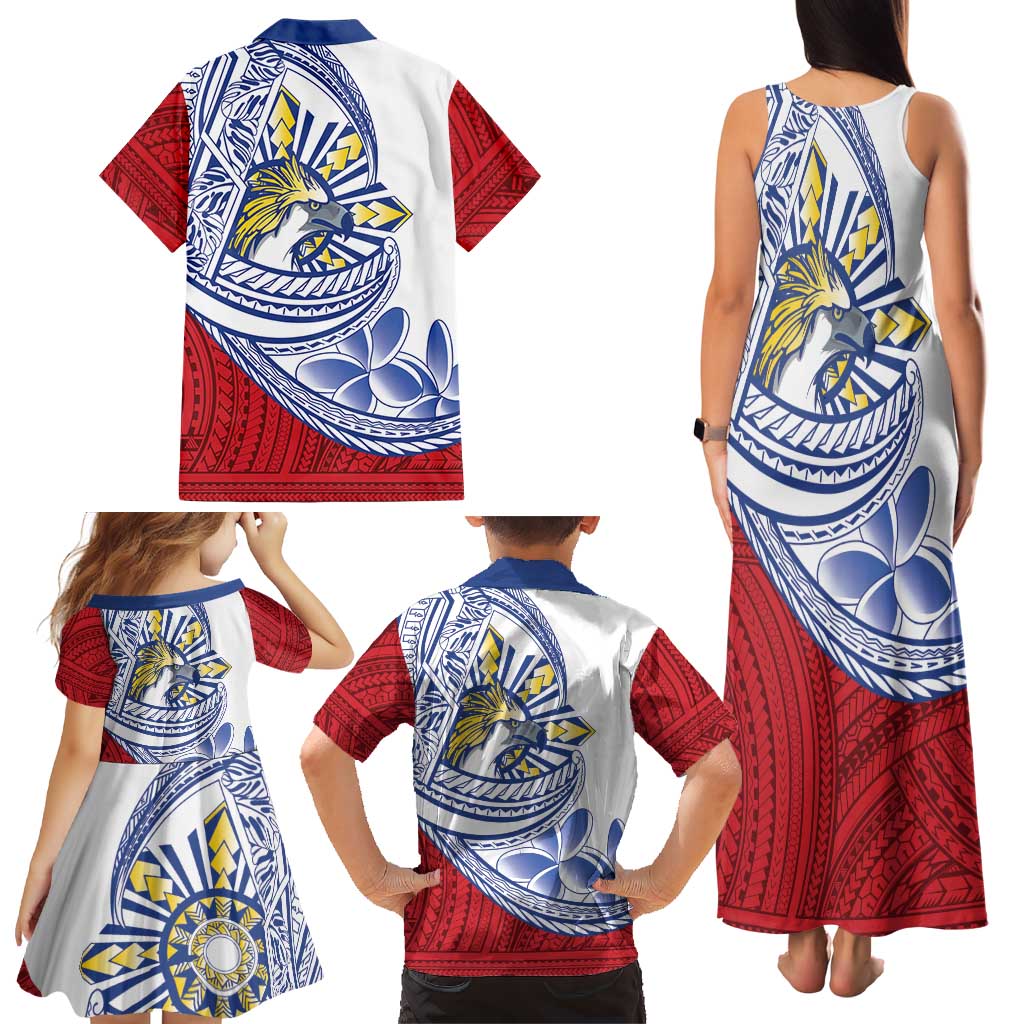 Philippines Eagle Sun Family Matching Tank Maxi Dress and Hawaiian Shirt Filipino Agila Polynesian Tattoo Flag Color LT14 - Polynesian Pride