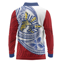 Philippines Eagle Sun Long Sleeve Polo Shirt Filipino Agila Polynesian Tattoo Flag Color