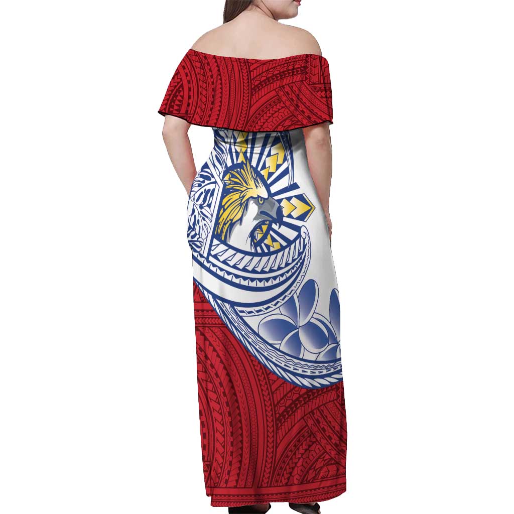 Philippines Eagle Sun Off Shoulder Maxi Dress Filipino Agila Polynesian Tattoo Flag Color LT14 - Polynesian Pride