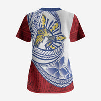 Philippines Eagle Sun Scrub Top Filipino Agila Polynesian Tattoo Flag Color