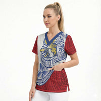 Philippines Eagle Sun Scrub Top Filipino Agila Polynesian Tattoo Flag Color