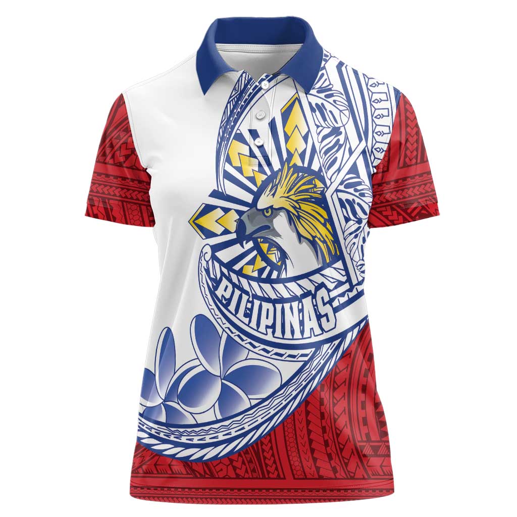 Philippines Eagle Sun Women Polo Shirt Filipino Agila Polynesian Tattoo Flag Color LT14 Female Red - Polynesian Pride