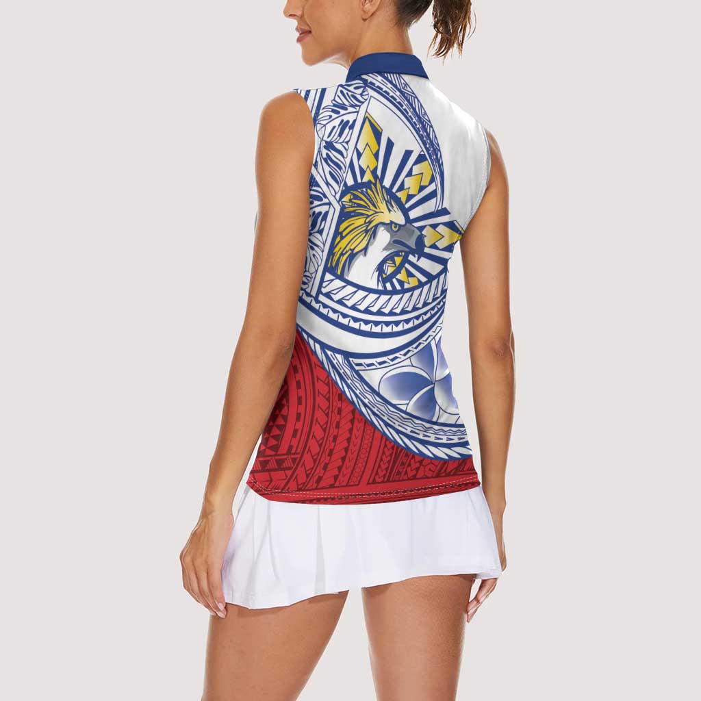 Philippines Eagle Sun Women Sleeveless Polo Shirt Filipino Agila Polynesian Tattoo Flag Color LT14 - Polynesian Pride