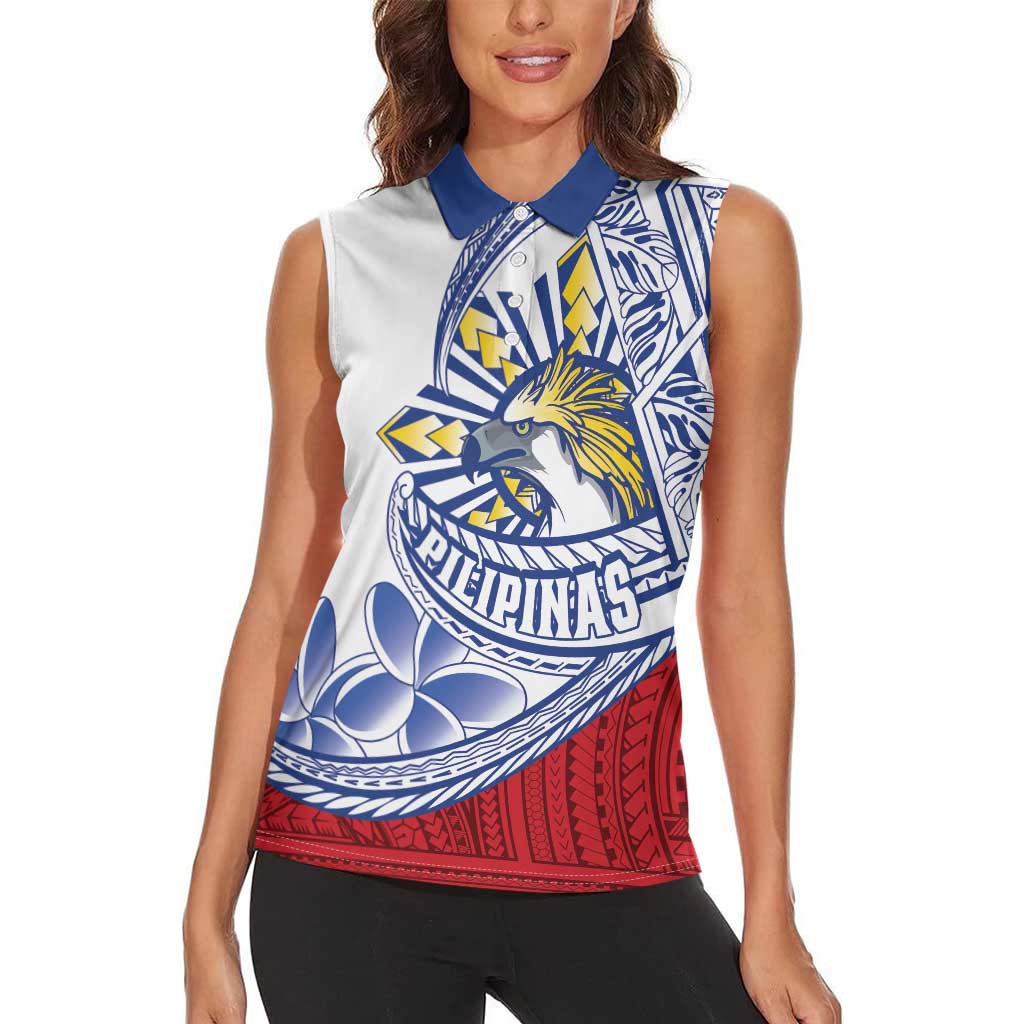 Philippines Eagle Sun Women Sleeveless Polo Shirt Filipino Agila Polynesian Tattoo Flag Color LT14 - Polynesian Pride