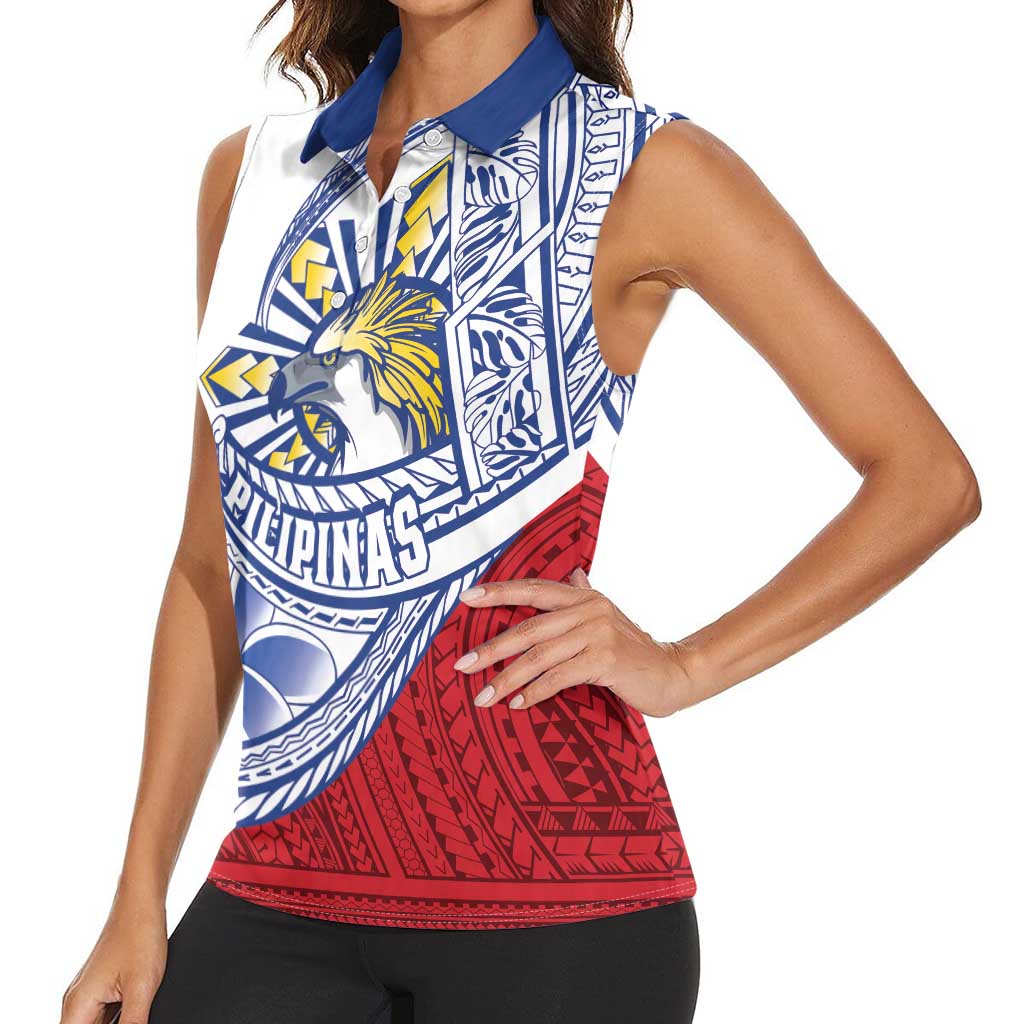 Philippines Eagle Sun Women Sleeveless Polo Shirt Filipino Agila Polynesian Tattoo Flag Color LT14 - Polynesian Pride