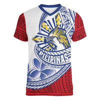 Philippines Eagle Sun Women V-Neck T-Shirt Filipino Agila Polynesian Tattoo Flag Color LT14 Female Red - Polynesian Pride