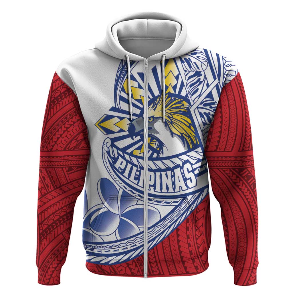 Philippines Eagle Sun Zip Hoodie Filipino Agila Polynesian Tattoo Flag Color LT14 Zip Hoodie Red - Polynesian Pride