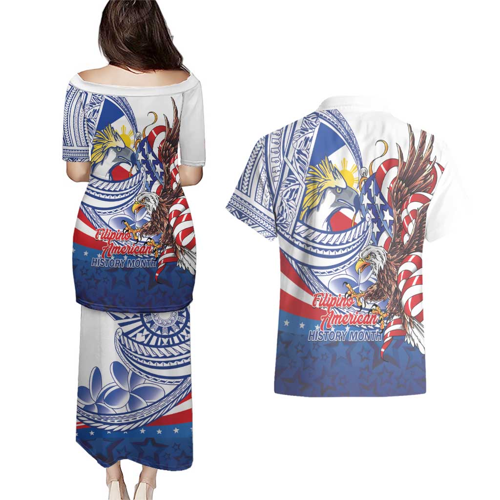 Filipino American History Month Couples Matching Puletasi and Hawaiian Shirt Philippines Agila USA Eagle Mix Flag LT14 - Polynesian Pride