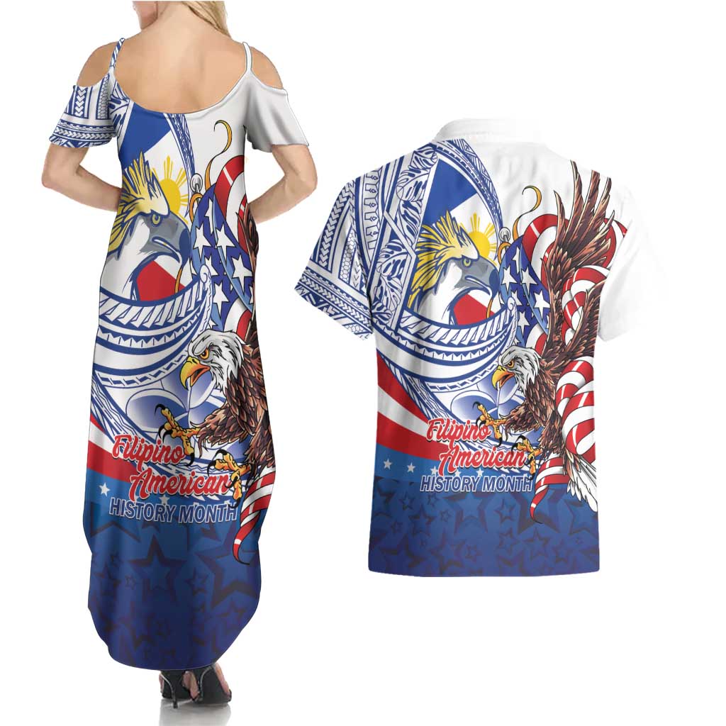 Filipino American History Month Couples Matching Summer Maxi Dress and Hawaiian Shirt Philippines Agila USA Eagle Mix Flag LT14 - Polynesian Pride