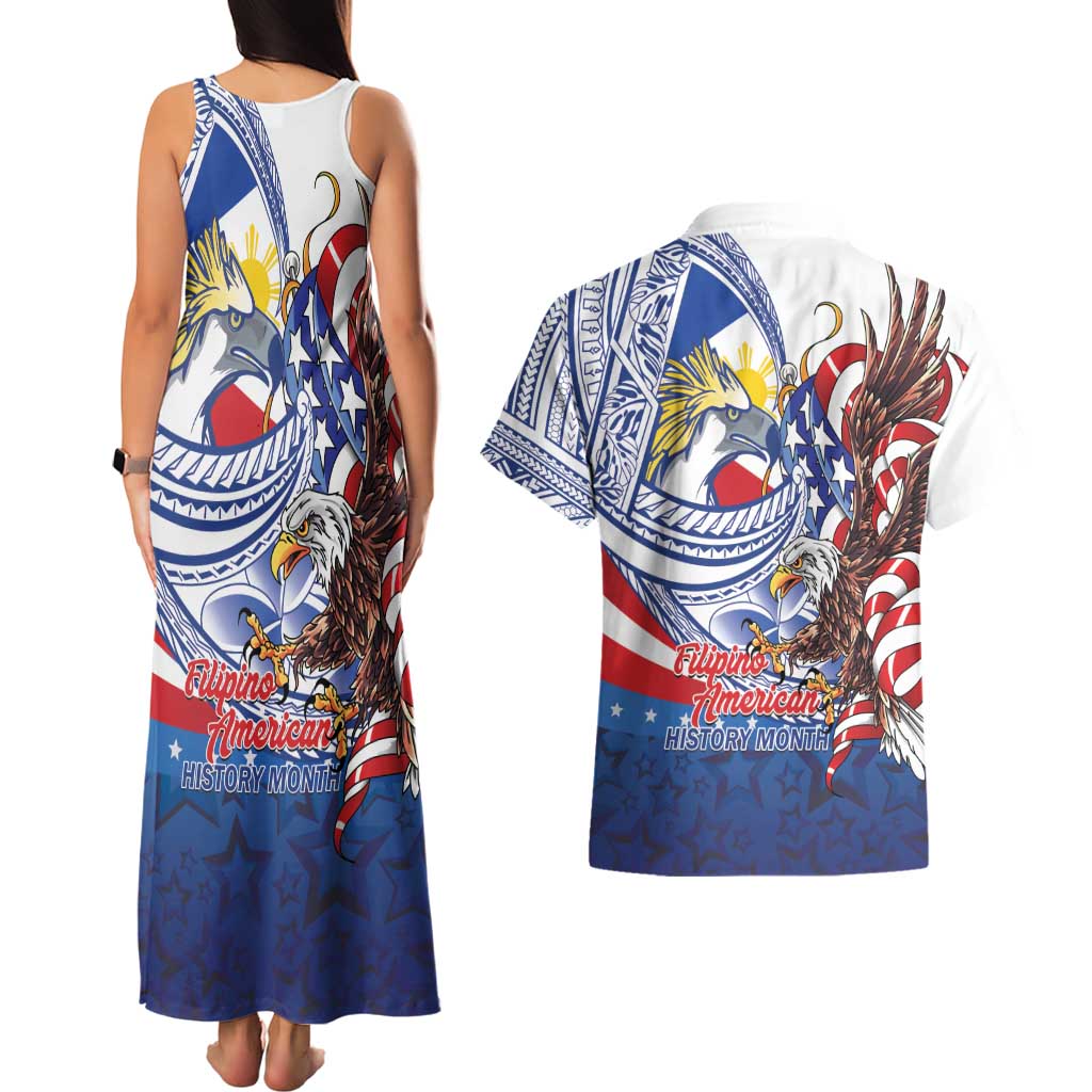 Filipino American History Month Couples Matching Tank Maxi Dress and Hawaiian Shirt Philippines Agila USA Eagle Mix Flag LT14 - Polynesian Pride