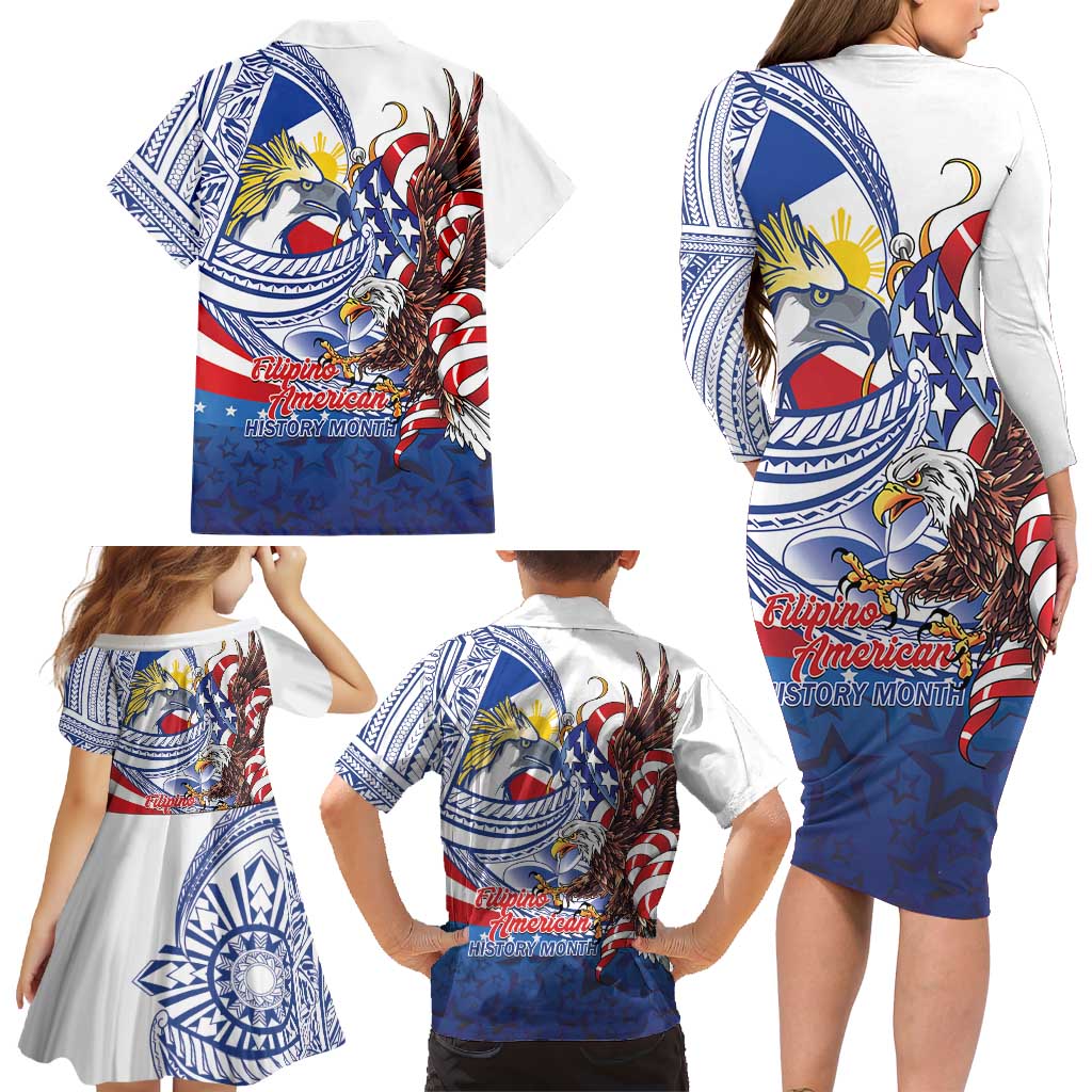Filipino American History Month Family Matching Long Sleeve Bodycon Dress and Hawaiian Shirt Philippines Agila USA Eagle Mix Flag LT14 - Polynesian Pride