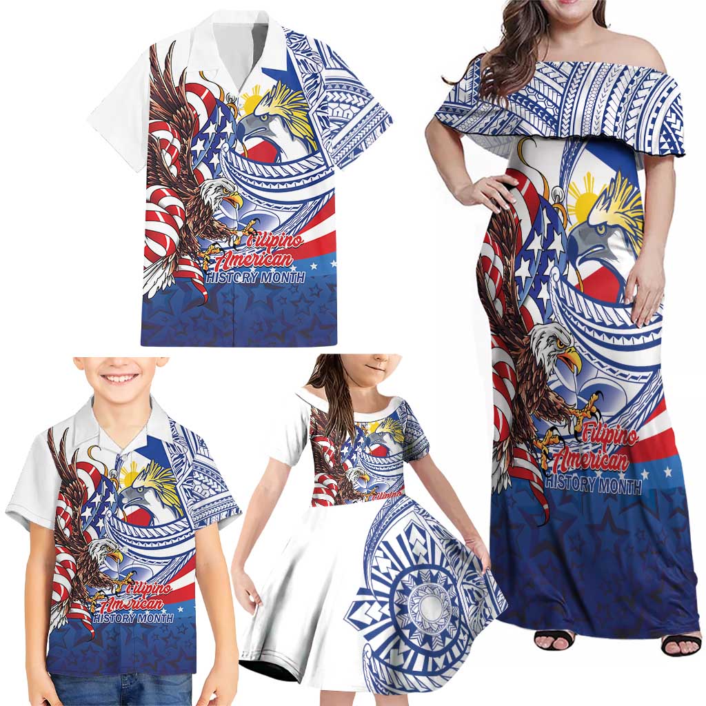 Filipino American History Month Family Matching Off Shoulder Maxi Dress and Hawaiian Shirt Philippines Agila USA Eagle Mix Flag LT14 - Polynesian Pride