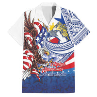 Filipino American History Month Family Matching Off Shoulder Short Dress and Hawaiian Shirt Philippines Agila USA Eagle Mix Flag LT14 Dad's Shirt - Short Sleeve Blue - Polynesian Pride