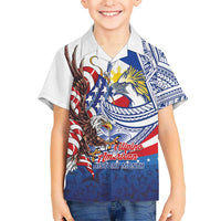 Filipino American History Month Family Matching Puletasi and Hawaiian Shirt Philippines Agila USA Eagle Mix Flag LT14 Son's Shirt Blue - Polynesian Pride