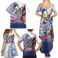 Filipino American History Month Family Matching Summer Maxi Dress and Hawaiian Shirt Philippines Agila USA Eagle Mix Flag LT14 - Polynesian Pride