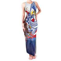 Filipino American History Month Family Matching Tank Maxi Dress and Hawaiian Shirt Philippines Agila USA Eagle Mix Flag LT14 Mom's Dress Blue - Polynesian Pride