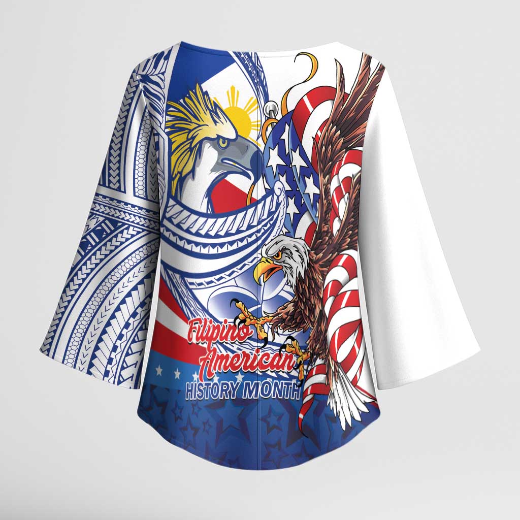 Filipino American History Month Kimono Sleeve Blouse Philippines Agila USA Eagle Mix Flag