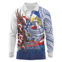 Filipino American History Month Long Sleeve Polo Shirt Philippines Agila USA Eagle Mix Flag LT14 Blue - Polynesian Pride