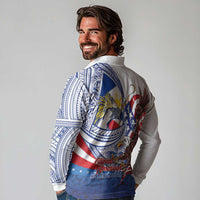 Filipino American History Month Long Sleeve Polo Shirt Philippines Agila USA Eagle Mix Flag LT14 - Polynesian Pride
