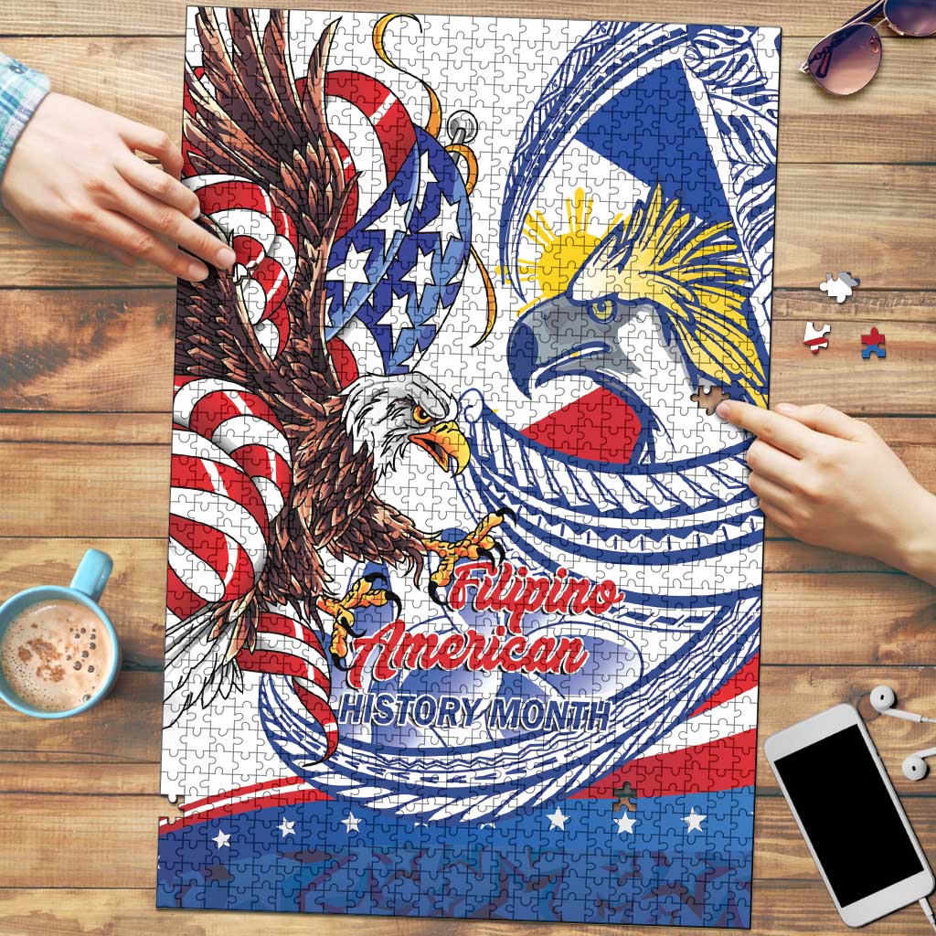 Filipino American History Month Puzzle Philippines Agila USA Eagle Mix Flag LT14 Blue - Polynesian Pride
