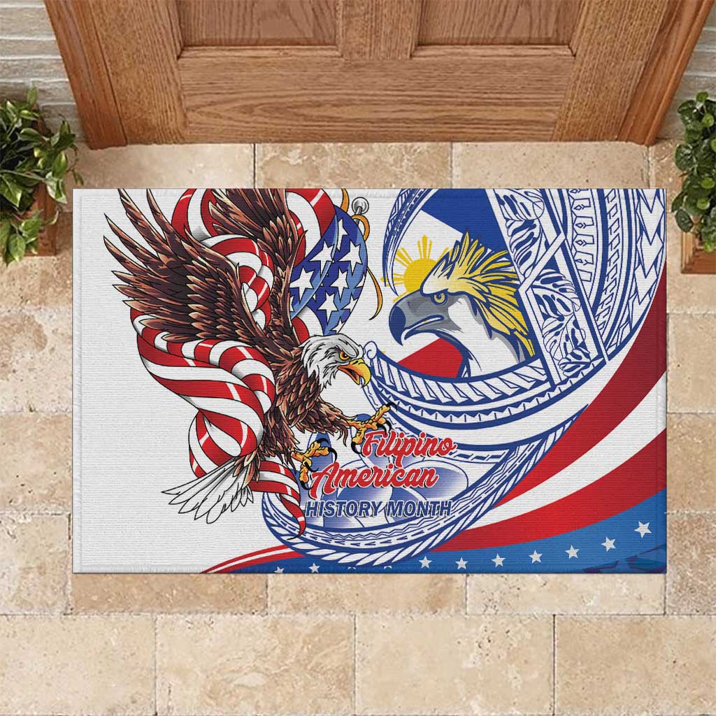 Filipino American History Month Rubber Doormat Philippines Agila USA Eagle Mix Flag