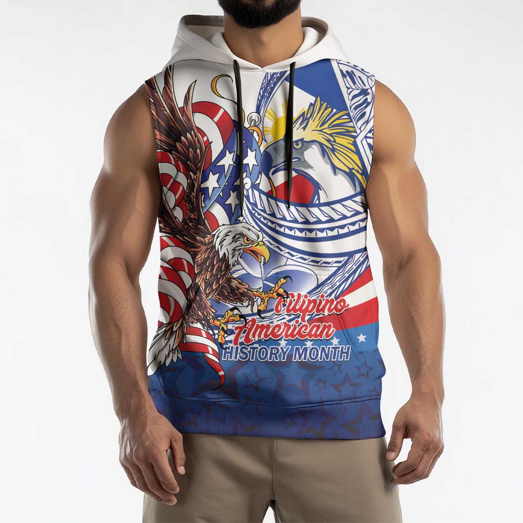 Filipino American History Month Sleeveless Hoodie Philippines Agila USA Eagle Mix Flag LT14 - Polynesian Pride