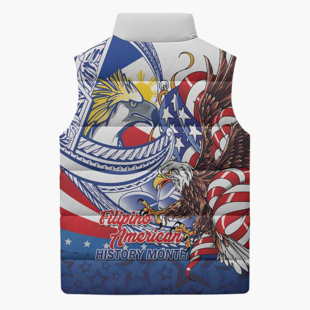 Filipino American History Month Sleeveless Puffer Jacket Philippines Agila USA Eagle Mix Flag