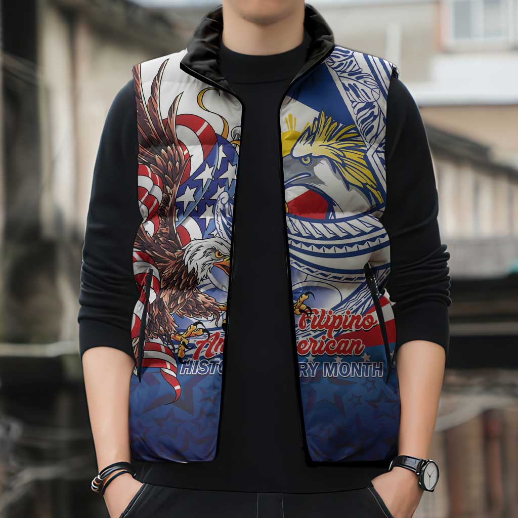 Filipino American History Month Sleeveless Puffer Jacket Philippines Agila USA Eagle Mix Flag