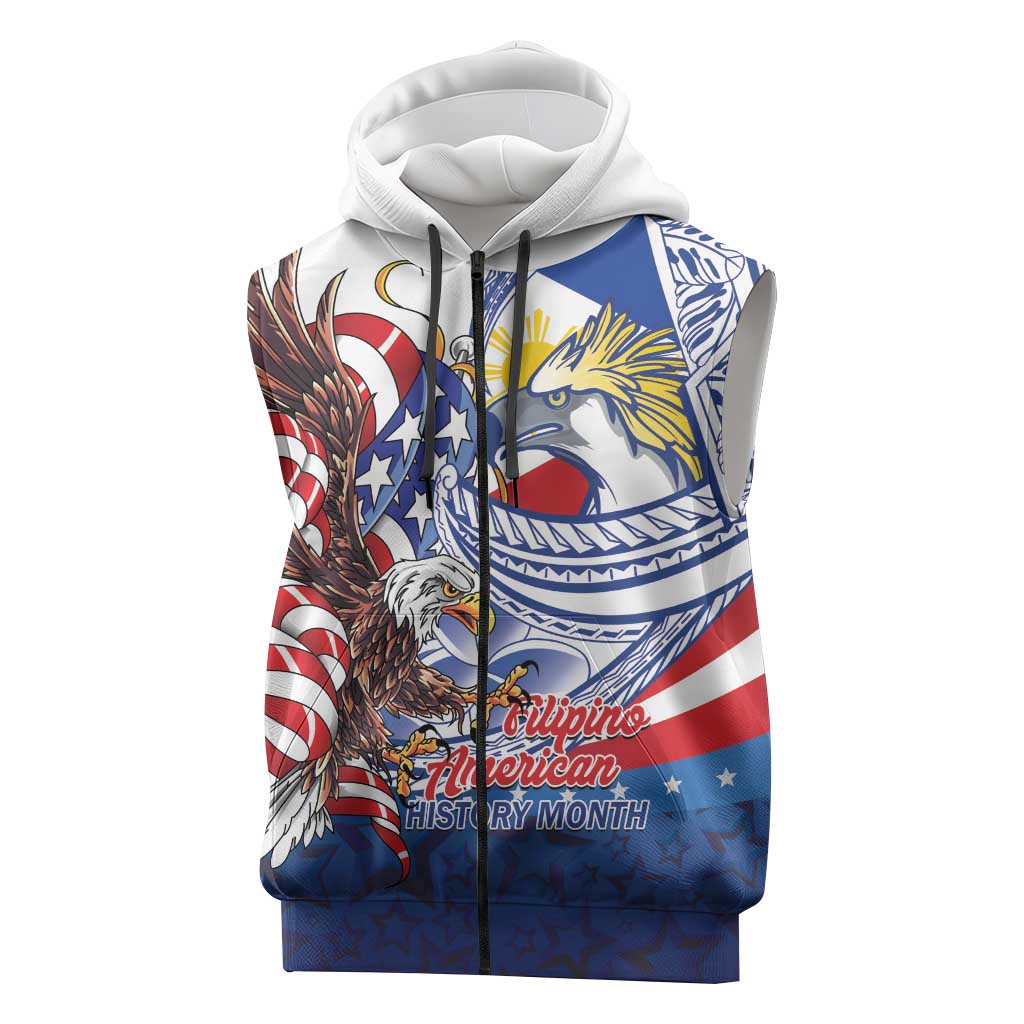 Filipino American History Month Sleeveless Zip Hoodie Philippines Agila USA Eagle Mix Flag
