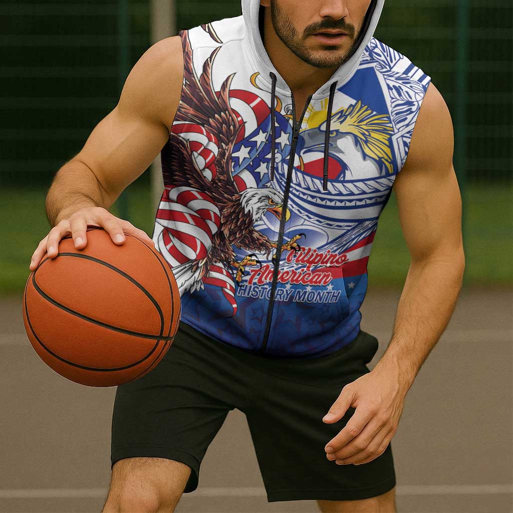 Filipino American History Month Sleeveless Zip Hoodie Philippines Agila USA Eagle Mix Flag LT14 - Polynesian Pride