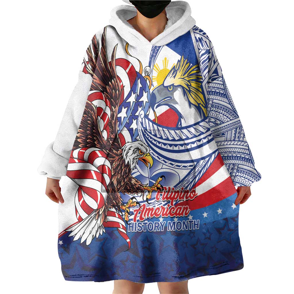Filipino American History Month Wearable Blanket Hoodie Philippines Agila USA Eagle Mix Flag LT14 - Polynesian Pride