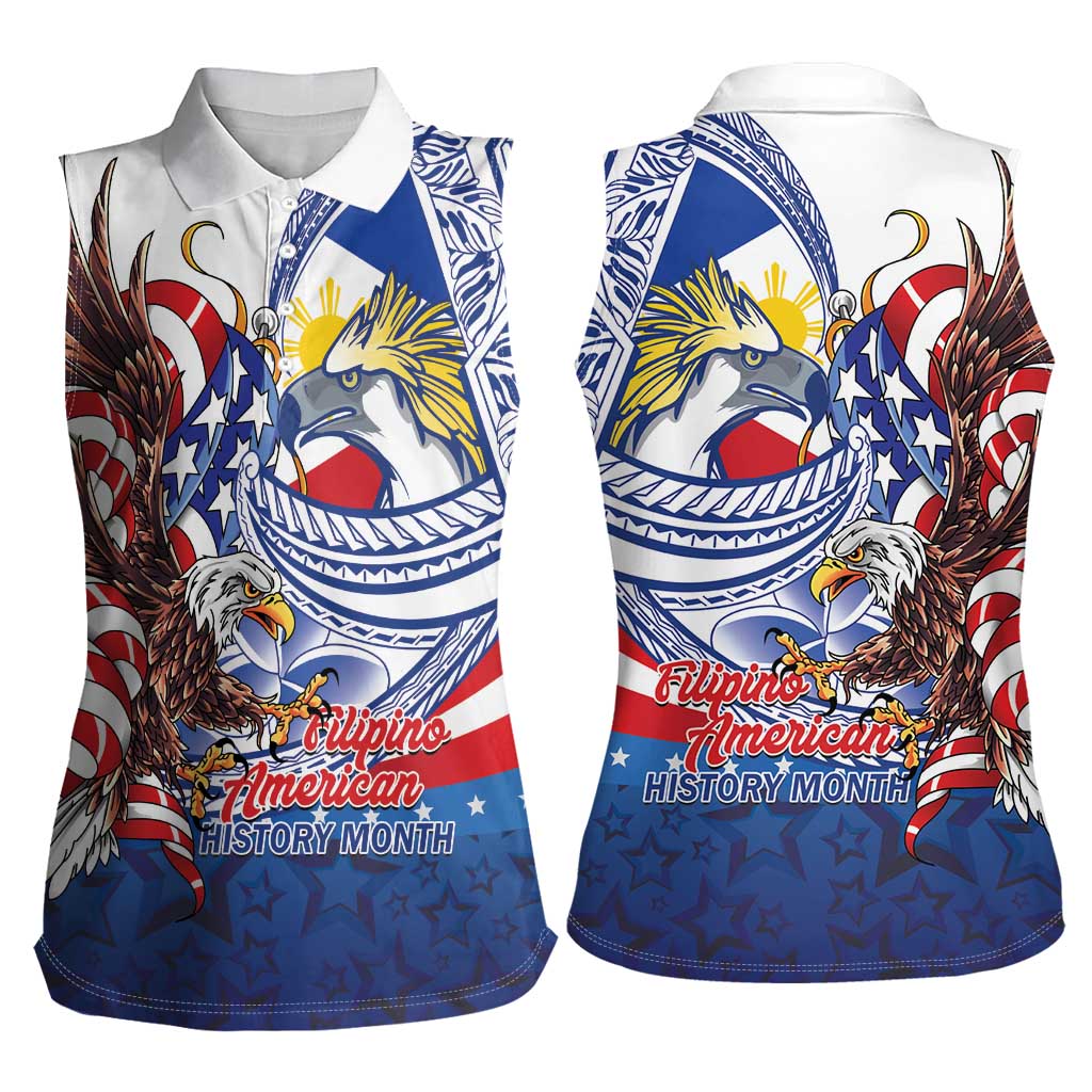 Filipino American History Month Women Sleeveless Polo Shirt Philippines Agila USA Eagle Mix Flag LT14 - Polynesian Pride