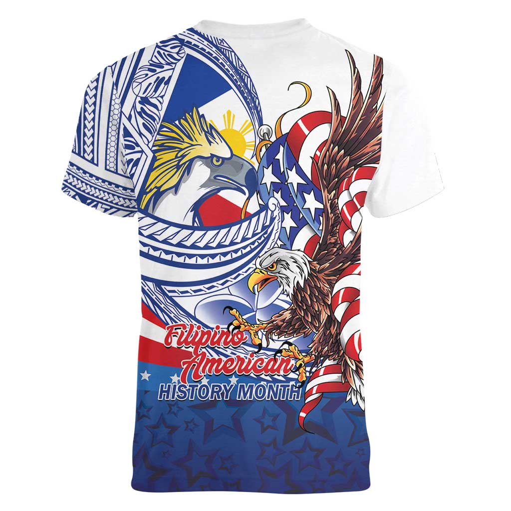 Filipino American History Month Women V-Neck T-Shirt Philippines Agila USA Eagle Mix Flag LT14 - Polynesian Pride