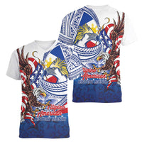Filipino American History Month Women V-Neck T-Shirt Philippines Agila USA Eagle Mix Flag LT14 - Polynesian Pride