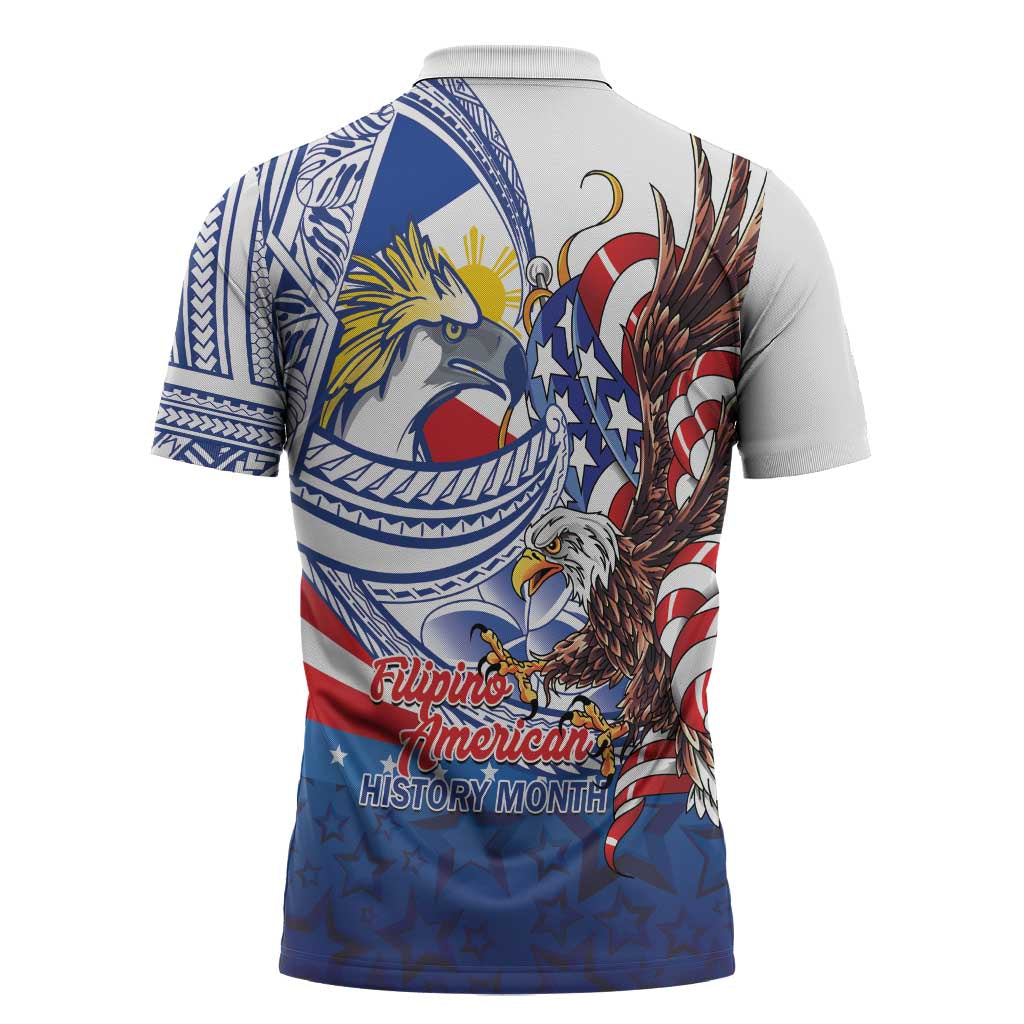 Filipino American History Month Zipper Polo Shirt Philippines Agila USA Eagle Mix Flag LT14 - Polynesian Pride