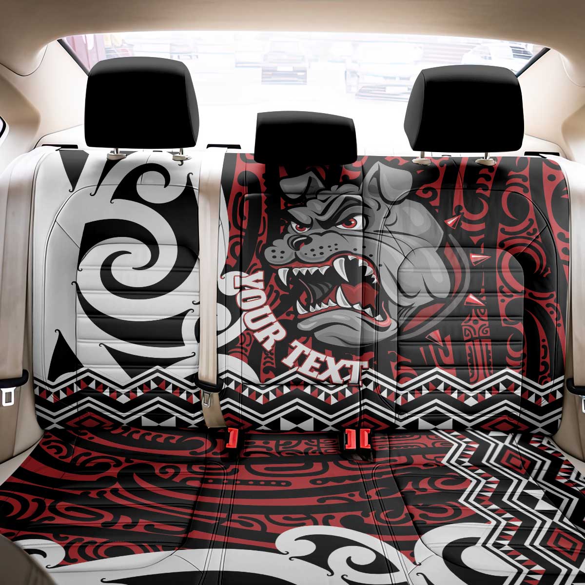 Personalised Aotearoa Bulldog Back Car Seat Cover New Zealand Maori Taniko Art LT14 - Polynesian Pride