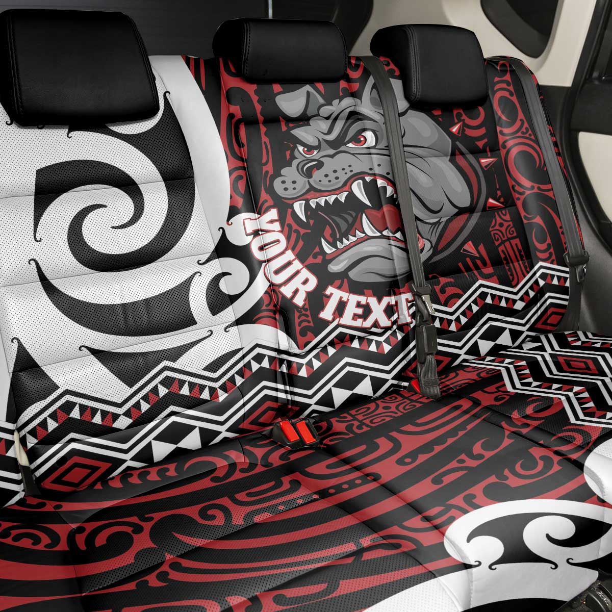 Personalised Aotearoa Bulldog Back Car Seat Cover New Zealand Maori Taniko Art LT14 - Polynesian Pride