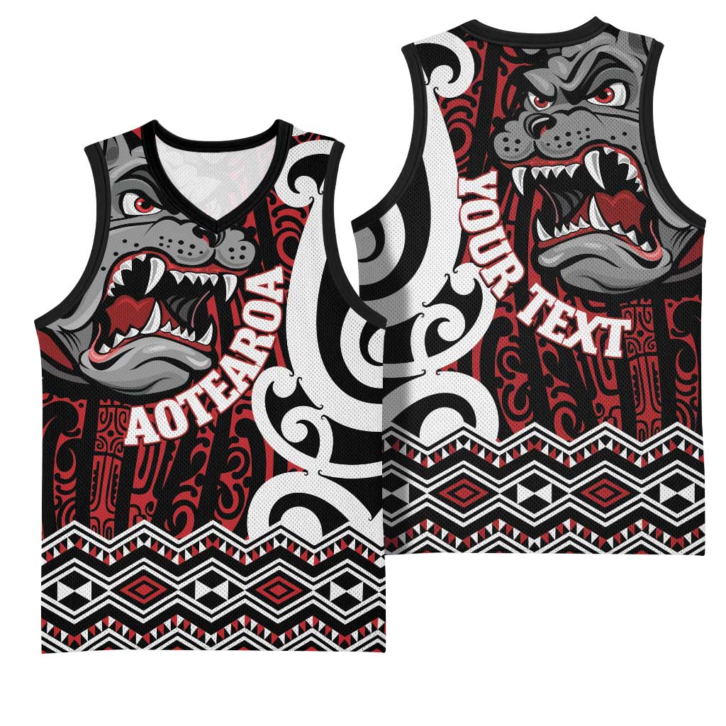 Personalised Aotearoa Bulldog Basketball Jersey New Zealand Maori Taniko Art LT14 - Polynesian Pride