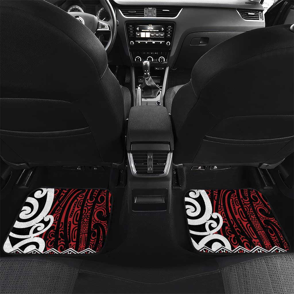Personalised Aotearoa Bulldog Car Mats New Zealand Maori Taniko Art LT14 Set 2pcs - Back Red - Polynesian Pride