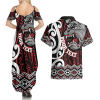 Personalised Aotearoa Bulldog Couples Matching Summer Maxi Dress and Hawaiian Shirt New Zealand Maori Taniko Art LT14 - Polynesian Pride