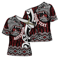 Personalised Aotearoa Bulldog Cross Shoulder Shirt New Zealand Maori Taniko Art LT14 - Polynesian Pride