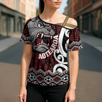 Personalised Aotearoa Bulldog Cross Shoulder Shirt New Zealand Maori Taniko Art LT14 - Polynesian Pride