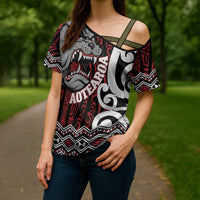Personalised Aotearoa Bulldog Cross Shoulder Shirt New Zealand Maori Taniko Art LT14 - Polynesian Pride