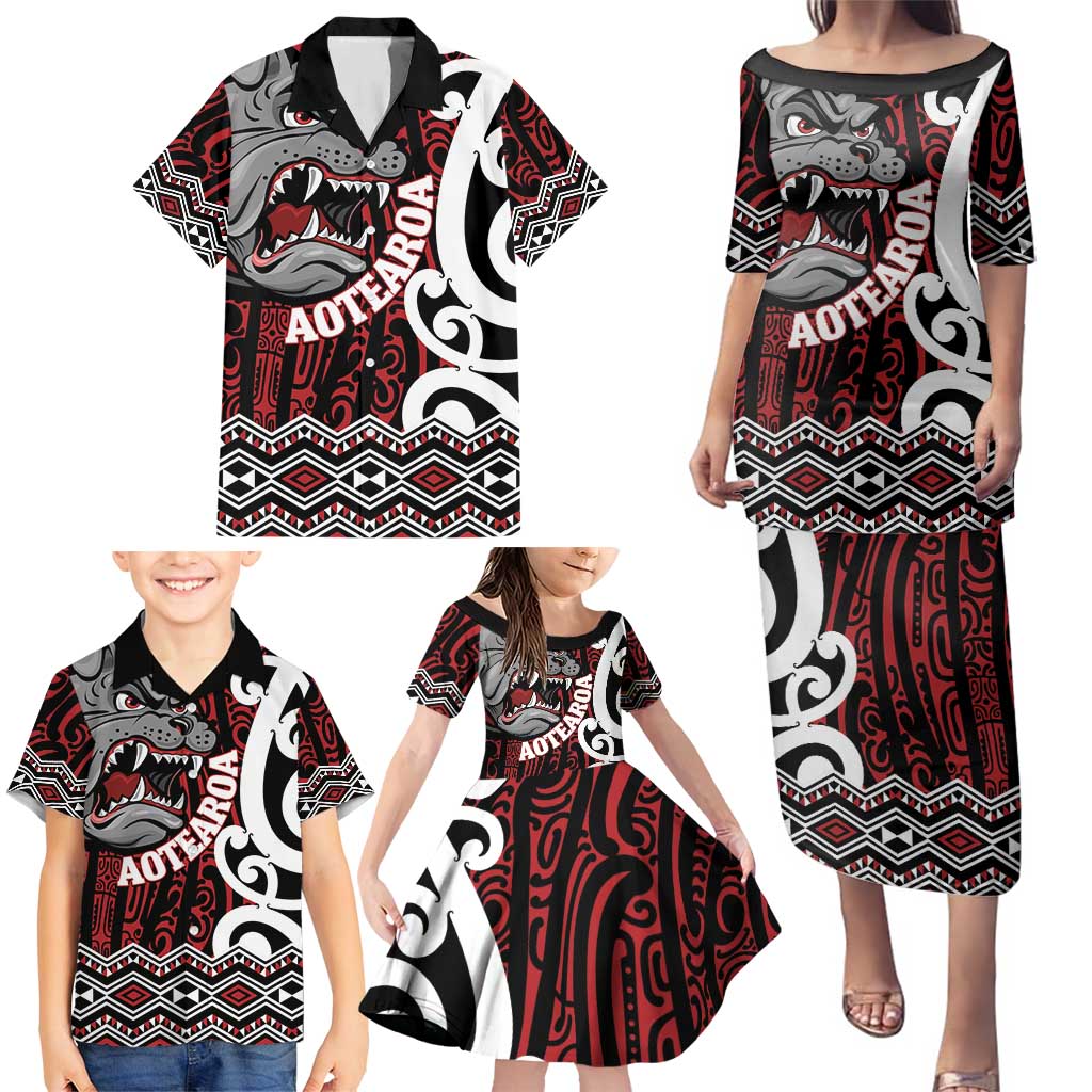 Personalised Aotearoa Bulldog Family Matching Puletasi and Hawaiian Shirt New Zealand Maori Taniko Art LT14 - Polynesian Pride
