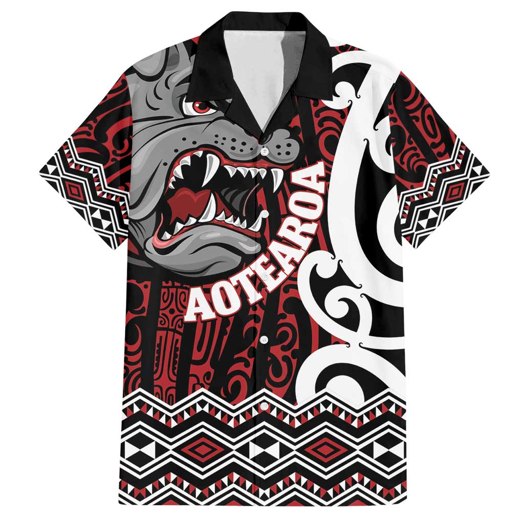 Personalised Aotearoa Bulldog Family Matching Summer Maxi Dress and Hawaiian Shirt New Zealand Maori Taniko Art LT14 Dad's Shirt - Short Sleeve Red - Polynesian Pride