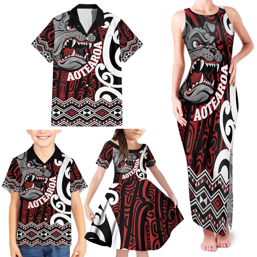 Personalised Aotearoa Bulldog Family Matching Tank Maxi Dress and Hawaiian Shirt New Zealand Maori Taniko Art LT14 - Polynesian Pride