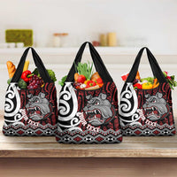 Personalised Aotearoa Bulldog Grocery Bag New Zealand Maori Taniko Art LT14 3-pack One Size Red - Polynesian Pride