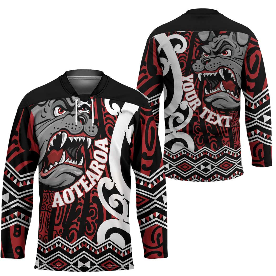 Personalised Aotearoa Bulldog Hockey Jersey New Zealand Maori Taniko Art LT14 - Polynesian Pride