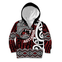 Personalised Aotearoa Bulldog Kid Hoodie New Zealand Maori Taniko Art LT14 Zip Hoodie Red - Polynesian Pride