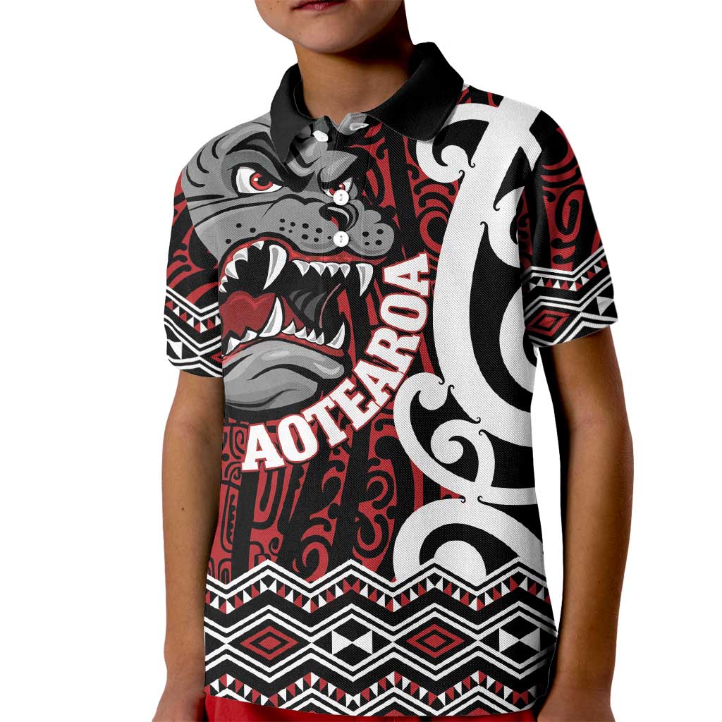 Personalised Aotearoa Bulldog Kid Polo Shirt New Zealand Maori Taniko Art LT14 Kid Red - Polynesian Pride